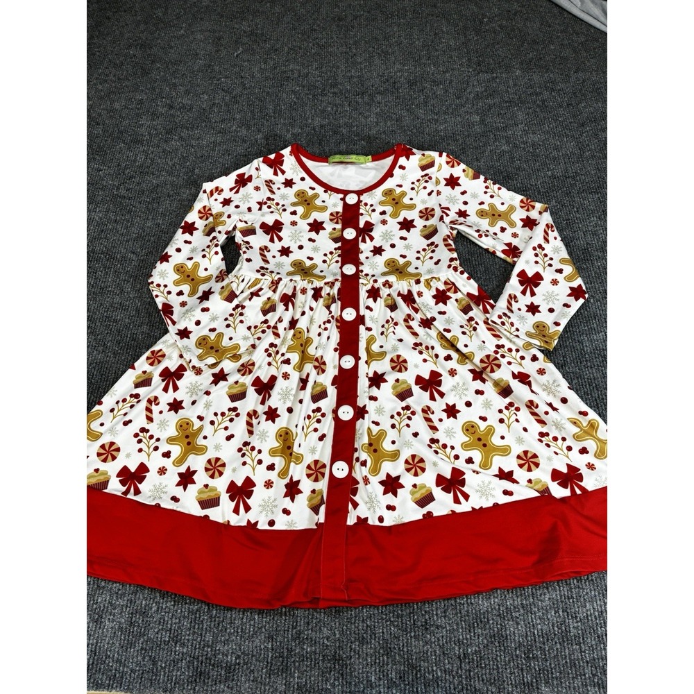 Millie Loves Lily Girls Size 6 Christmas Red White Gingerbread Long Sleeve Dress